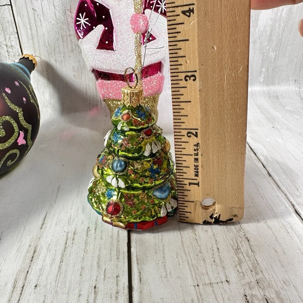 Christmas‎ Ornaments Lot Pink  Santa, Tree, Blue Seahorse, Large Indent Brown